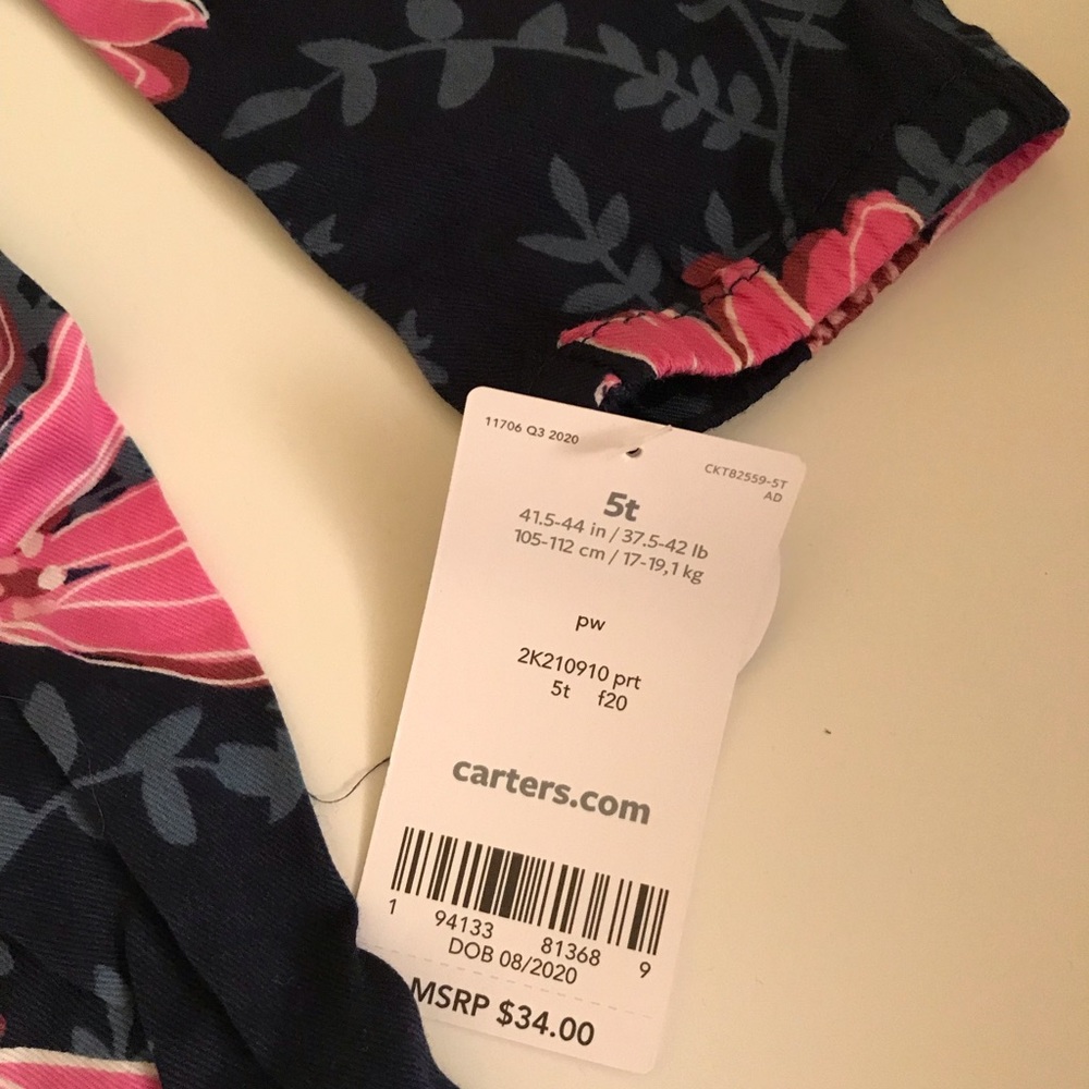 Brand New with Tag Carter’s Toddler Girls Floral Sateen Dress. Size 5T - Picture 6 of 6